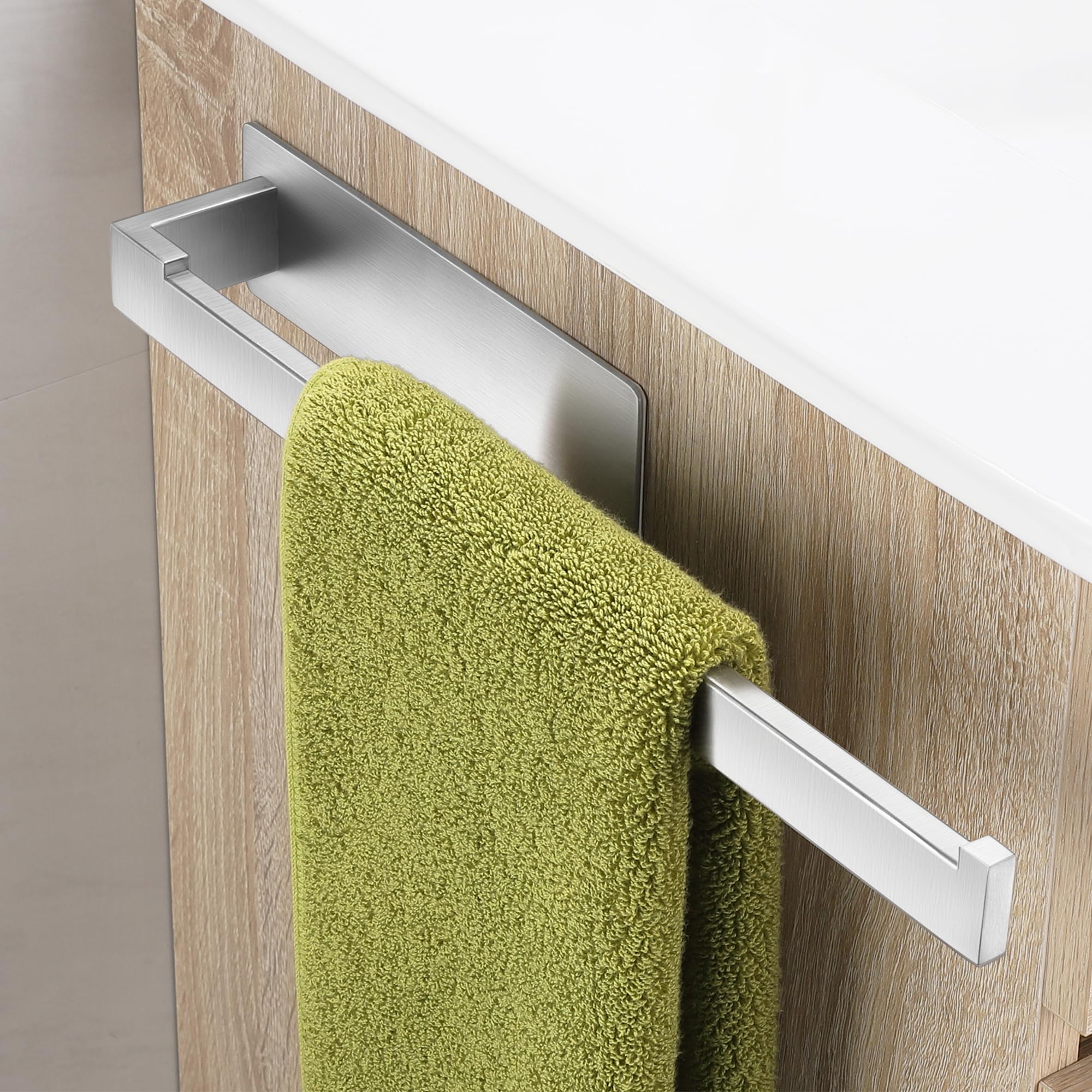 Porta Asciugamani Adesivo Per Bagno E Cucina - Doppio Braccio In Acciaio Inox, Argento, Senza Fori