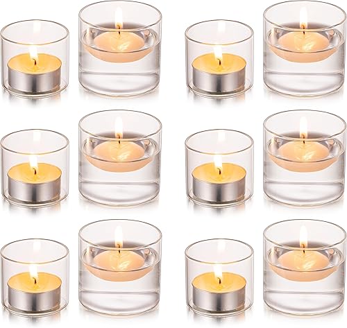 Glasseam Portavelas votivas de cristal, juego de 12 unidades, mini velas flotantes para centros de mesa de boda, decoraciones de fiesta de Navidad,