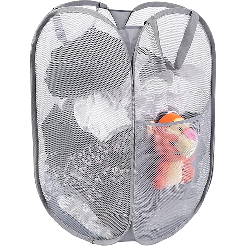 Kimmama Large Collapsible Mesh Laundry Basket,Foldable Pop Up Laundry Hamper with Side Pocket,Removable Clothes Storage Bin with Handle for Laundry Room,College Drom,Bathroom,Kid Room,Travel,72L