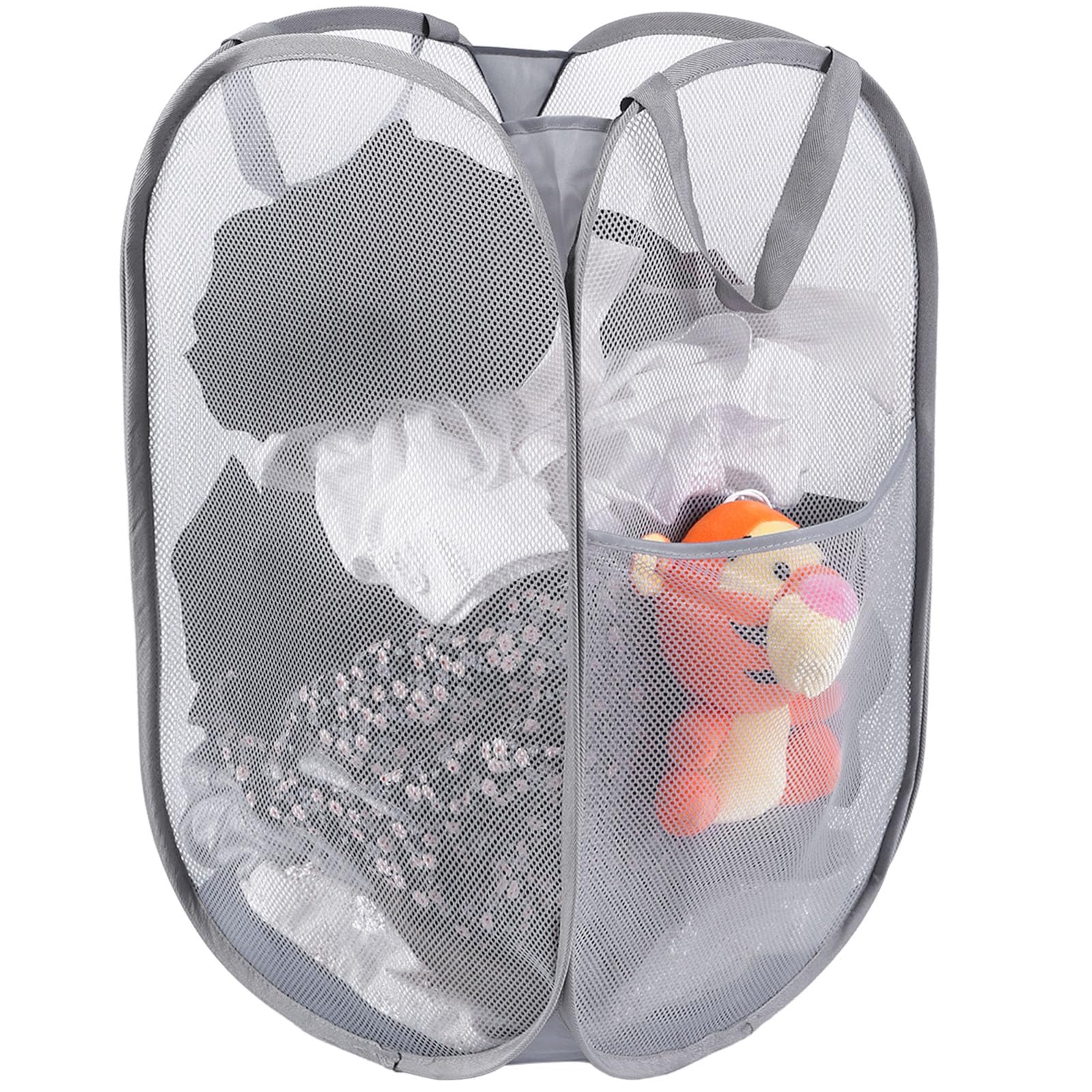 Kimmama Large Collapsible Mesh Laundry Basket,Foldable Pop Up Laundry Hamper with Side Pocket,Removable Clothes Storage Bin with Handle for Laundry Room,College Drom,Bathroom,Kid Room,Travel,72L