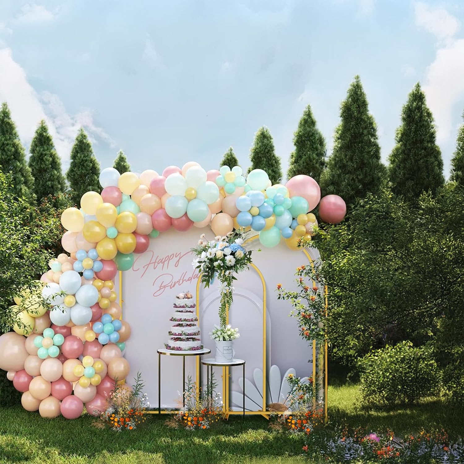 Wedding Arch-Backdrop-Stand Set of 3 (7.2FT 6.6FT 6FT) Gold Metal Arch Stand for Birthday Party Baby Shower, Balloon Flower Arch Stand for Graduation Anniversary Ceremony Decor