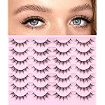 False Lashes Natural Look Wispy Eyelashes Manga Korean Spiky 16mm Short Faux Mink Eyelashes Cat Eye Natural Fake Eyelashes Strip Lashes Pack 14 Pairs