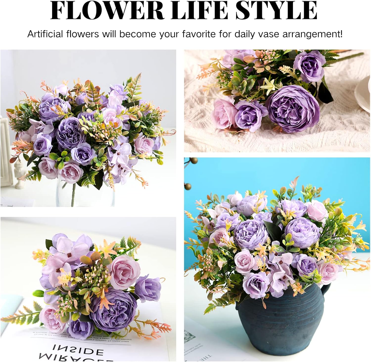 ASTRYAS Artificial Flowers, Peonies Artificial for Decoration Small Silk Flowers Bouquet Artificial Purple Peony for Wedding Party Cake Home Décor (Purple) - Image 3