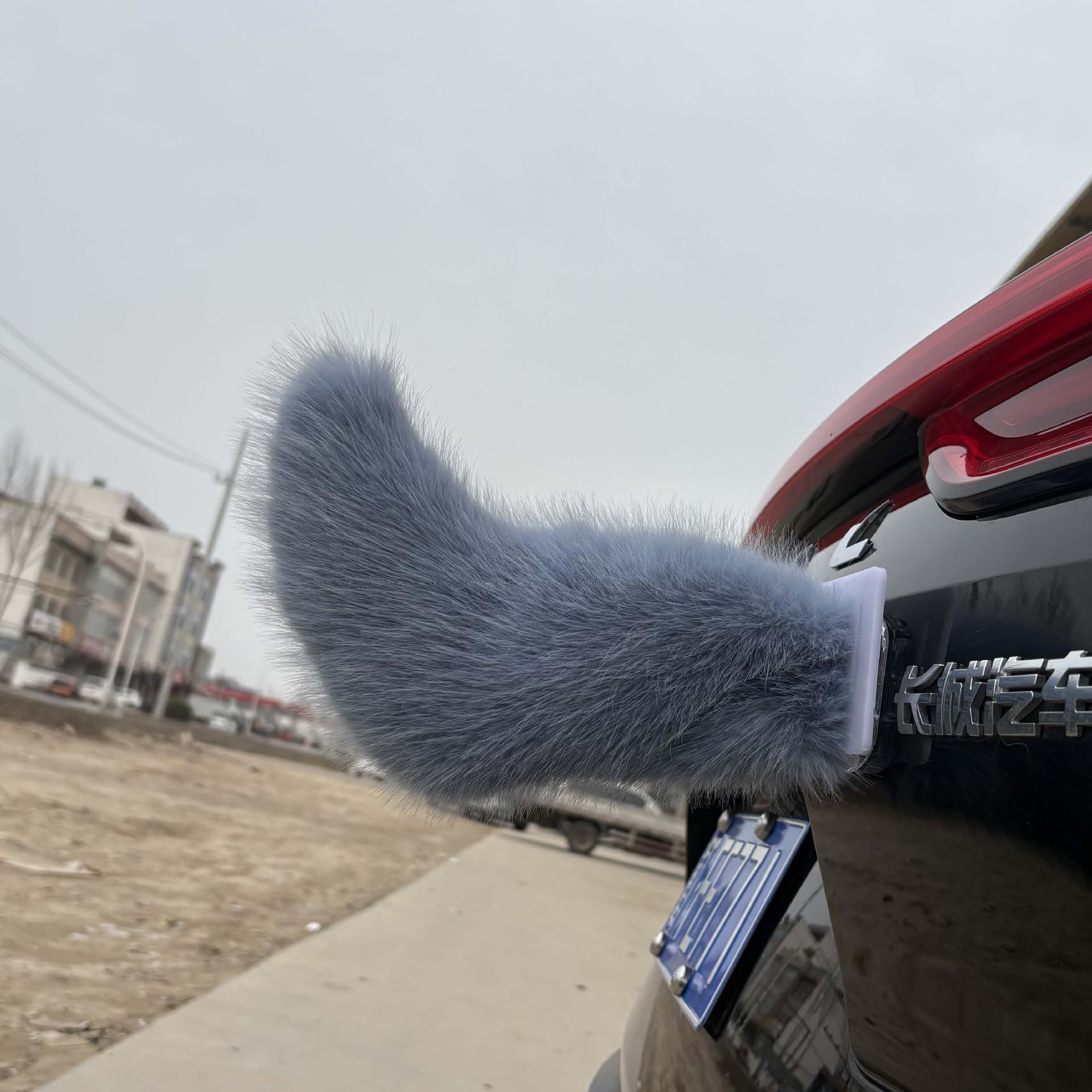 Remote Fluffy Car Tail - Plush Fox Fur Electric Wagging, USB-C Rechargeable, for SUV Truck Trunk Rear Window(I)