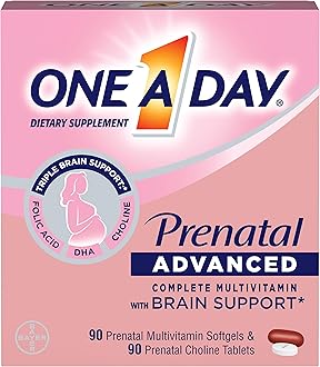 One A Day Women’s Prenatal Advanced Complete Multivitamin with Brain Support* with Choline, Folic Acid, Omega-3 DHA & Iron for Pre, During and Post Pregnancy, 90+90 Count, (180 Count Total Set)