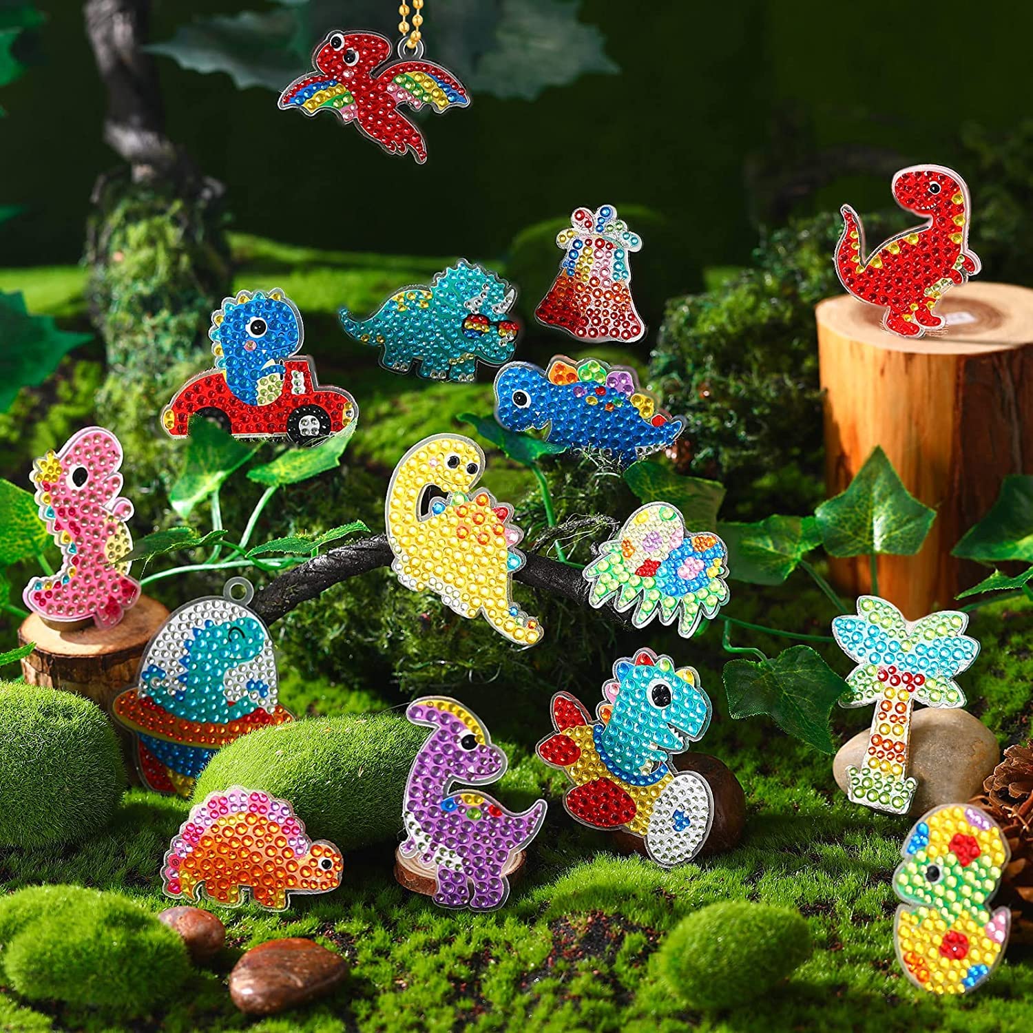 Kit Diamond Painting Dinosauro Per Bambini - 21 Pezzi, Portachiavi E Adesivi DIY - Foto 2