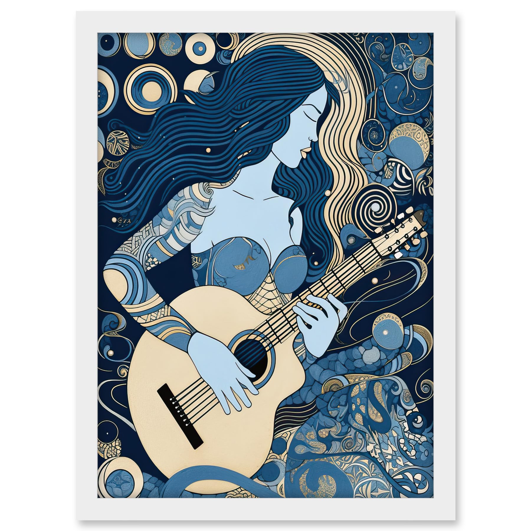 Artery8 Woman with Sleeve Tattoo Playing Guitar Music Artwork Framed A3 Wall Art Print