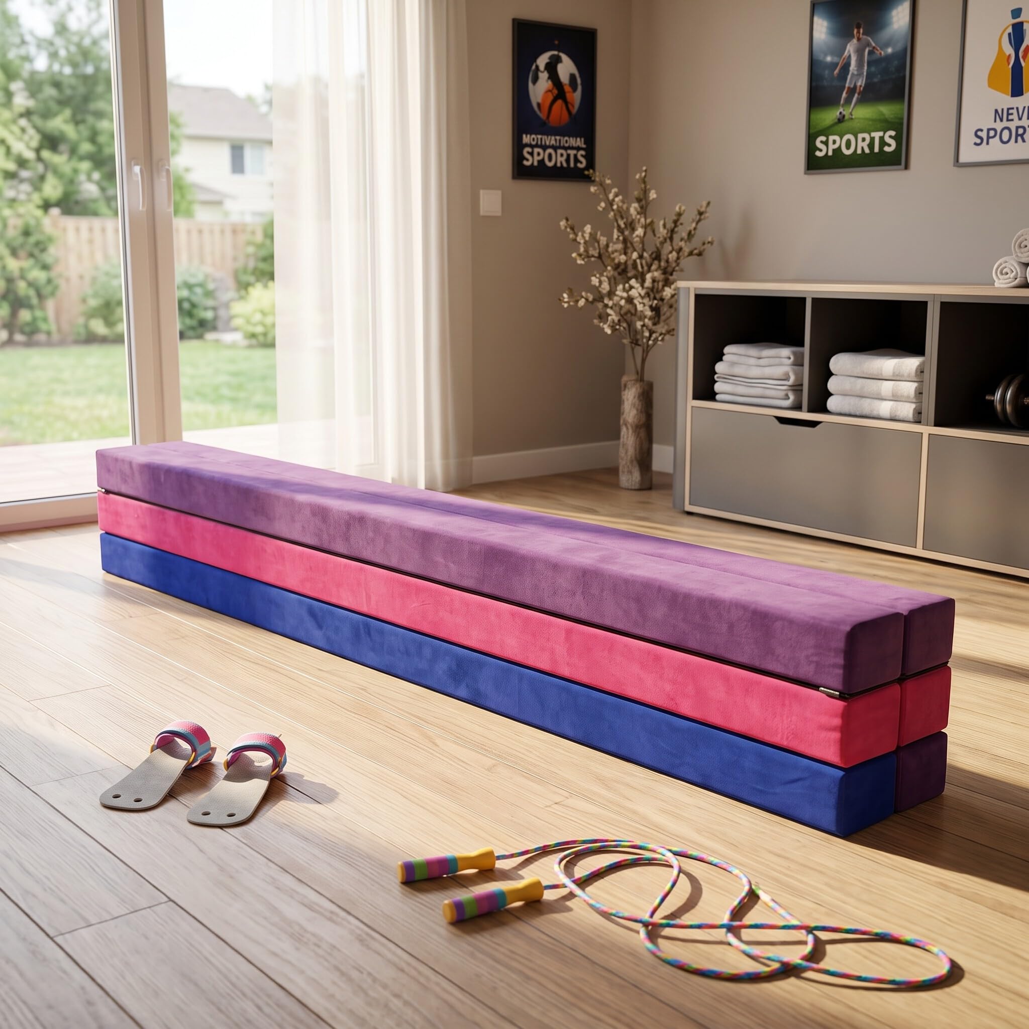 Wakects Balken für Gleichgewicht, faltbar, für Gymnastik, künstliches Wildleder, Training, für Kinder, für das Fitnesstraining, zu Hause, Größe zusammenklappbar: 110 x 15 x 10 cm