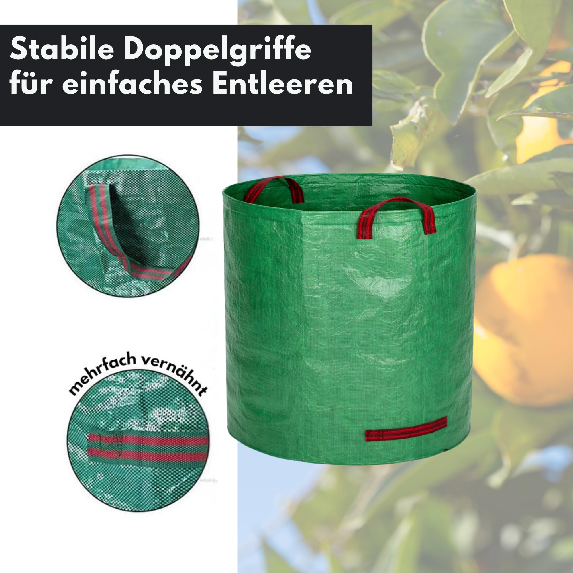 DIVID® Gartensäcke mit Handschuhen & Trageschlaufen |Gartensack 6x 272L Set Laubsack Gartenabfallsack - Selbststehend 4 Griffe Stabil Robust & Faltbar - Rasenschnitt für Gartenabfälle Grünschnitt