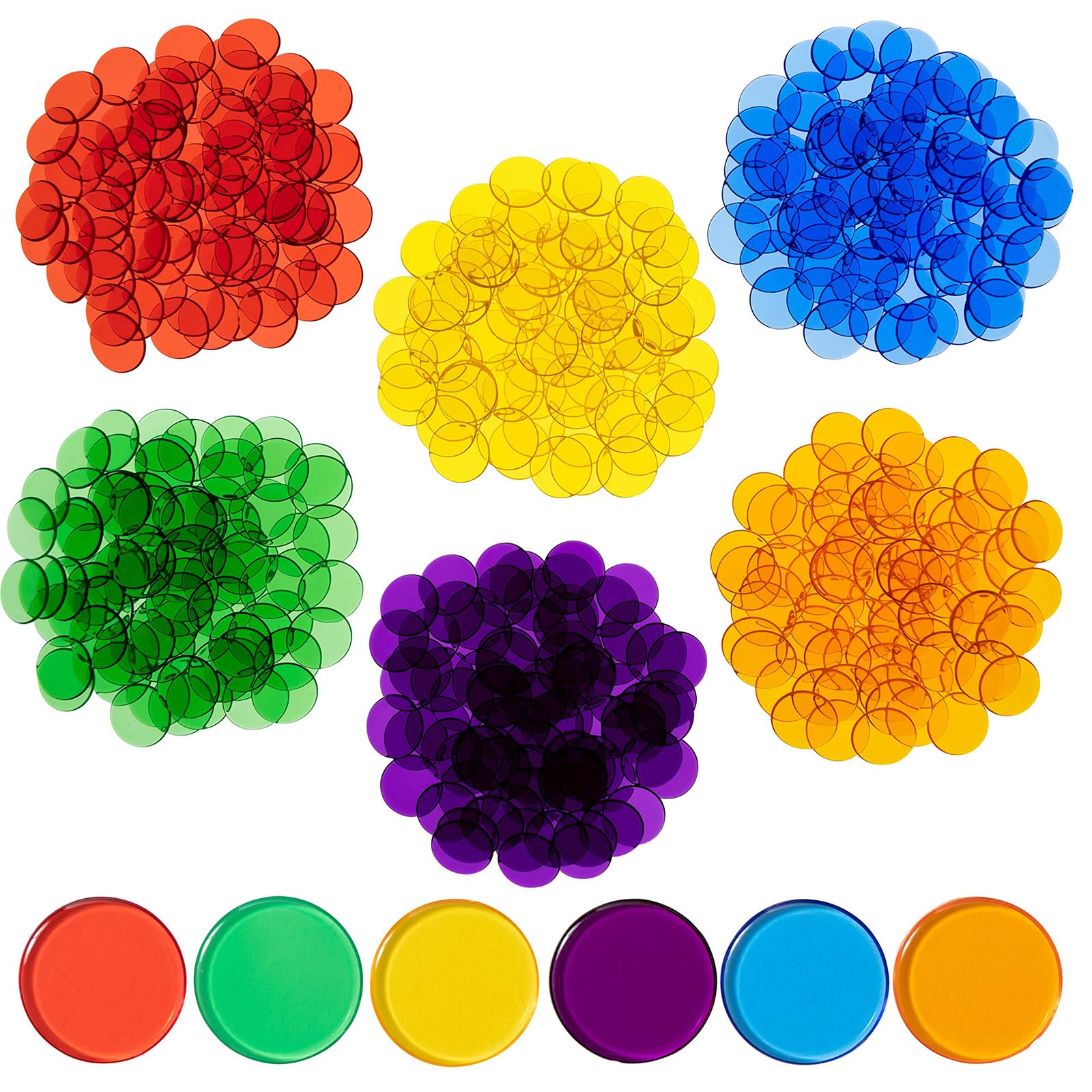 PaporichPlace Value Panel, Transparent Counters, Bulk Colored Counters for Kids Math, Counting, Sorting, Light Panels, Bingo, Color Random (Set of 500, 8 Colors, 3/4 in)