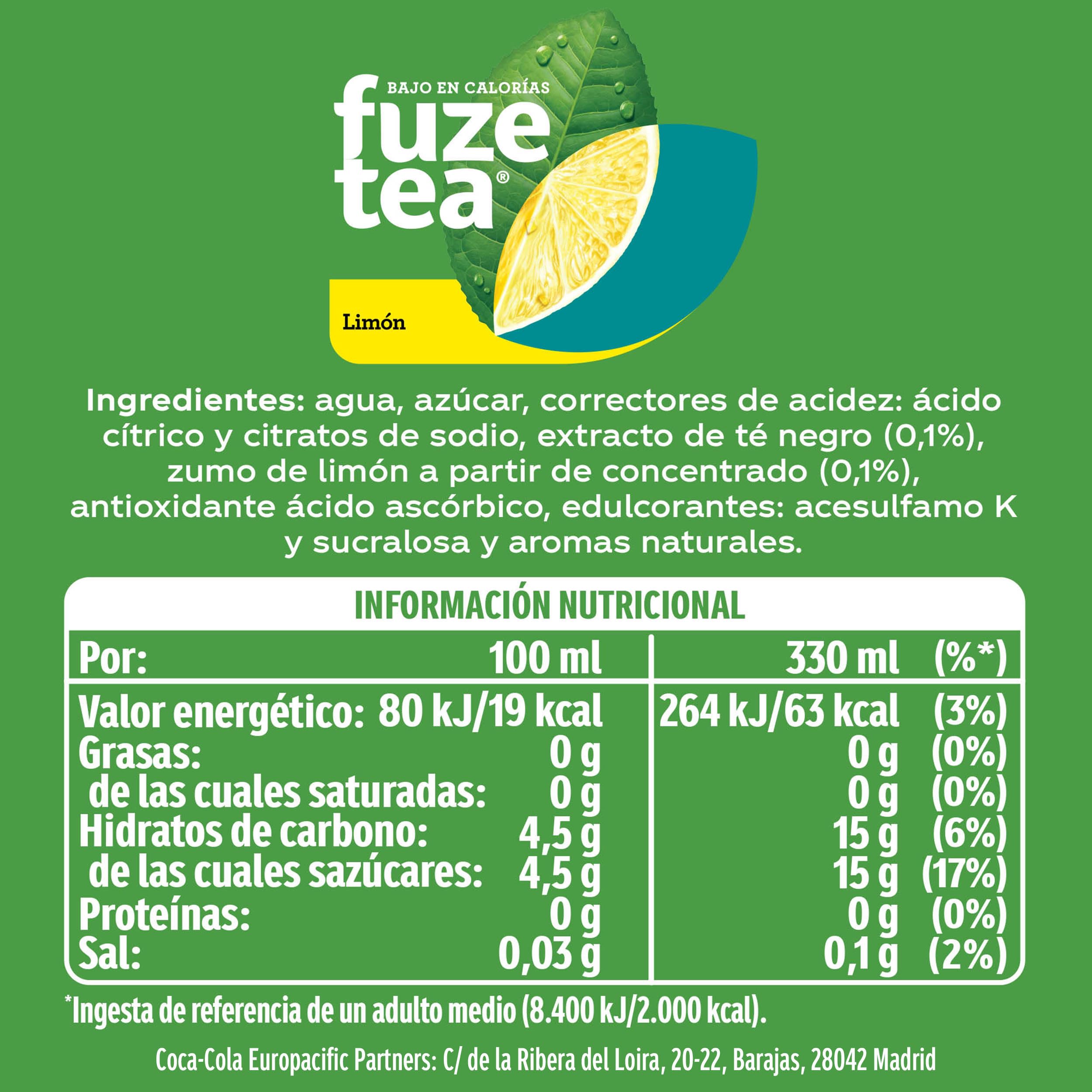 Fuze Tea Original Limón 330 ml Pack 24 Latas