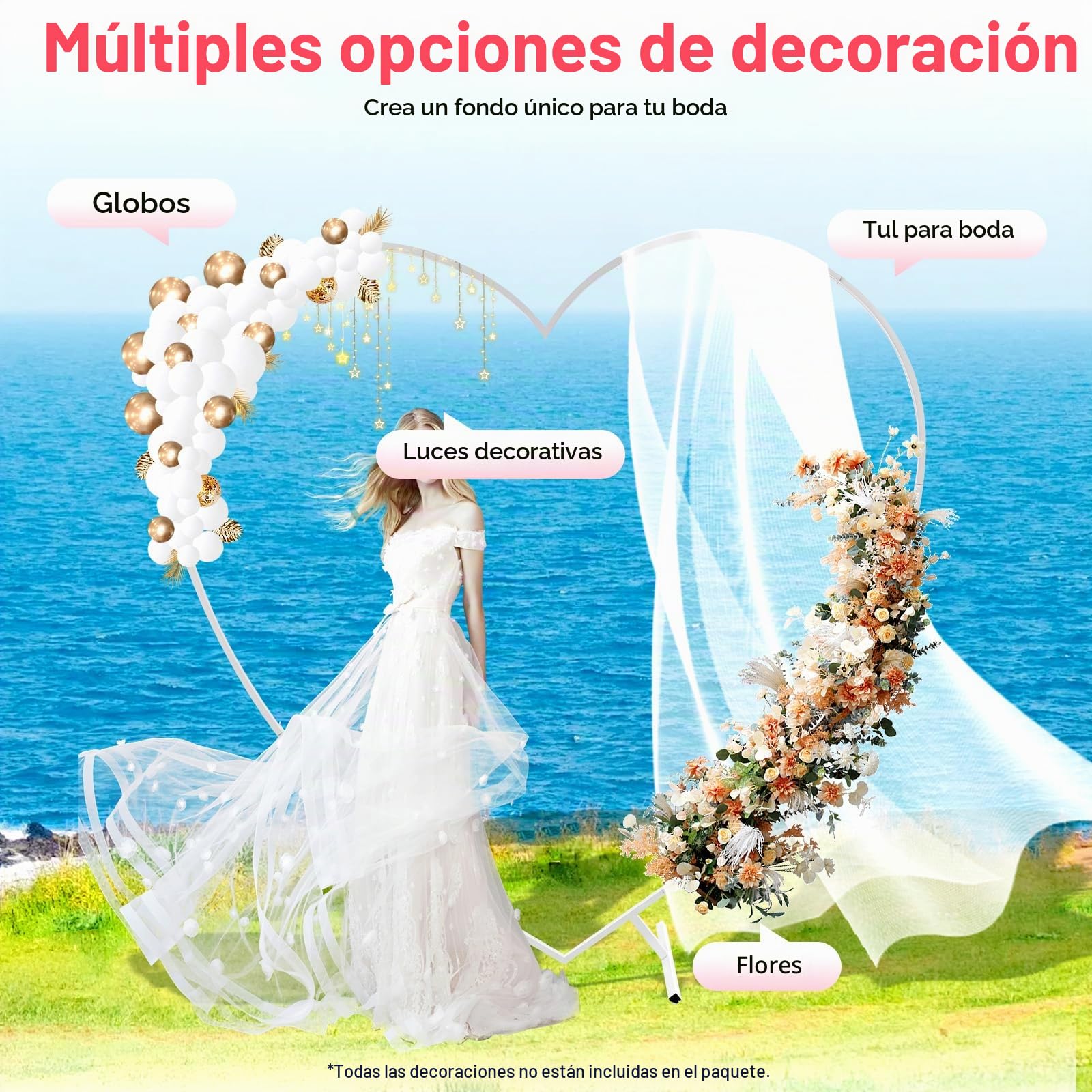 Sfondo per matrimonio a forma di zona, 200 x 210 cm, supporto per palloncini e fiori, per matrimoni, feste di compleanno, banchetti ed eventi, splendida decorazione per cabina fotografica