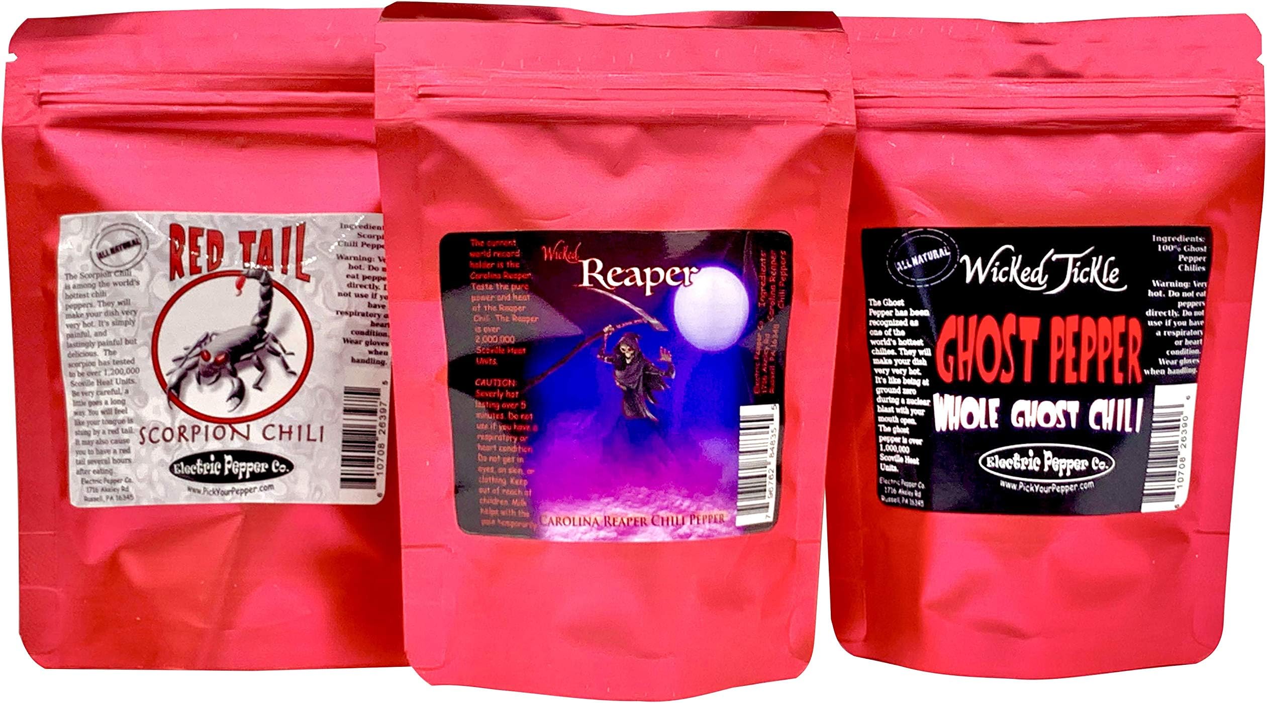 Superhot Chili Pepper Gift Set – Ghost, Scorpion & Reaper Whole Dried Peppers