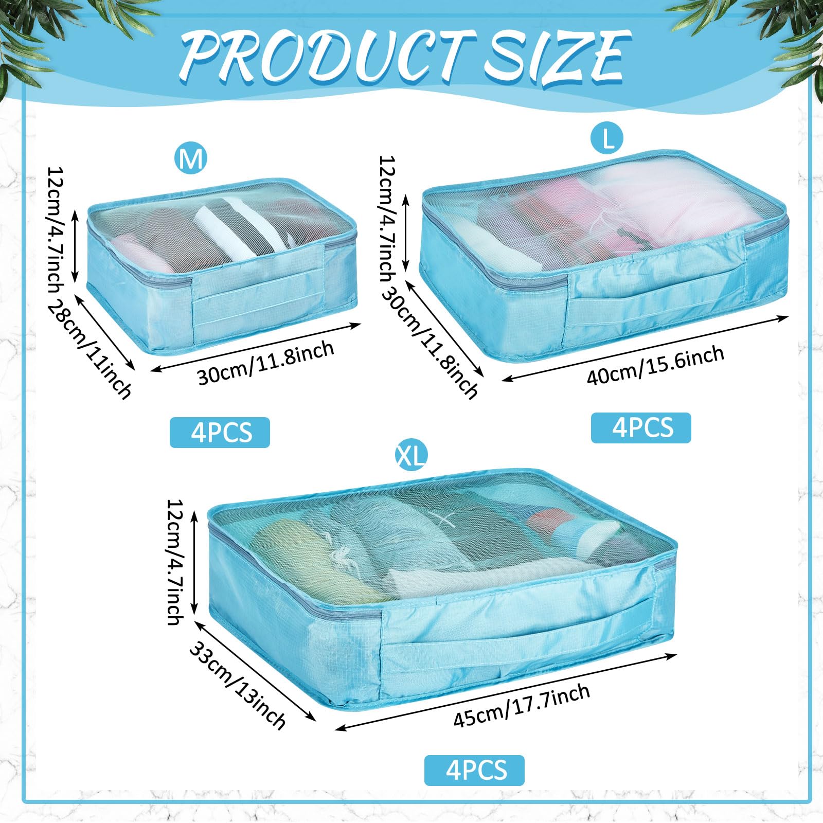 Silkfly Juego de 12 cubos de embalaje para maleta, bolsas de equipaje de viaje, organizador de malla a granel para senderismo, camping, mochileros, accesorios de ropa (azul lago, XL, L, M)