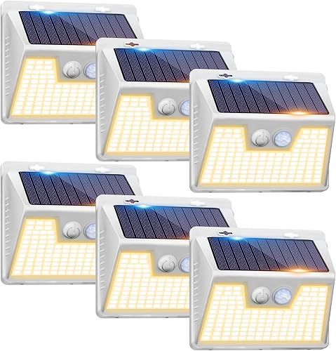 Miniatura 8 de Peasur Luces solares impermeables para exteriores 6 unidades140 LED, luces solares blancas cálidas para exteriores ultra brillantes, 3 modos de