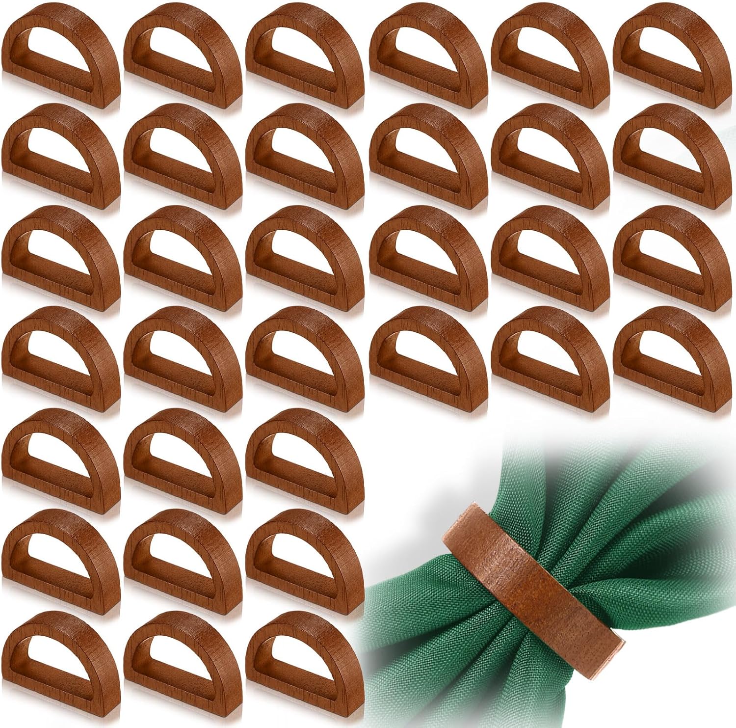 Remerry 50 Pcs Wooden Napkin Rings Handmade Dining Napkin Holder Buckles Farmhouse Semicircle Serviette Ring for Xmas Gathering Everyday Use Harvest Wedding Table Setting (Wood Color)