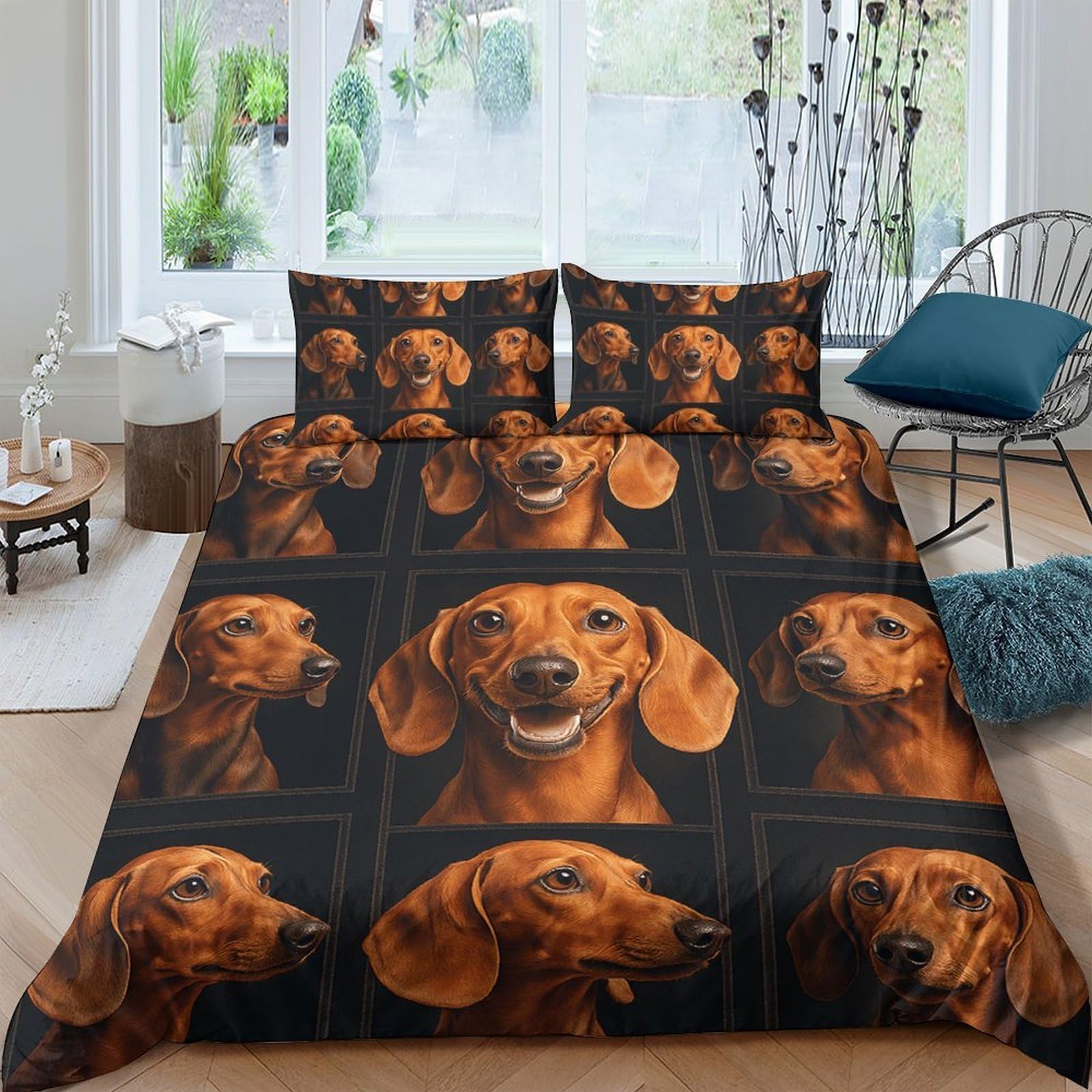 Ctjqhvkz Style-5 3D Printed Dachshund Dog Fitted Sheet Microfiber Brown Animal Art Bed Cover For Bedroom Dorm Mattress Protection Decor Single（135X200cm）