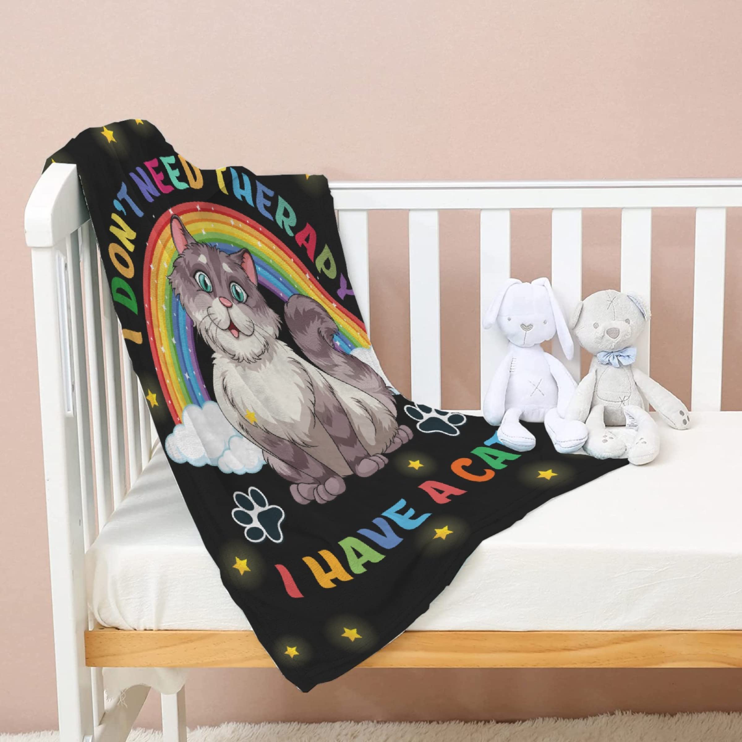 Homiehug I Don't Need Therapy I Have A Cat Soft Blanket Flannel Plush Gifts Cozy Fuzzy Cute Animal Throws for Nap Bedding Sheet Couch Decor Tapestries Non-Shedding 50