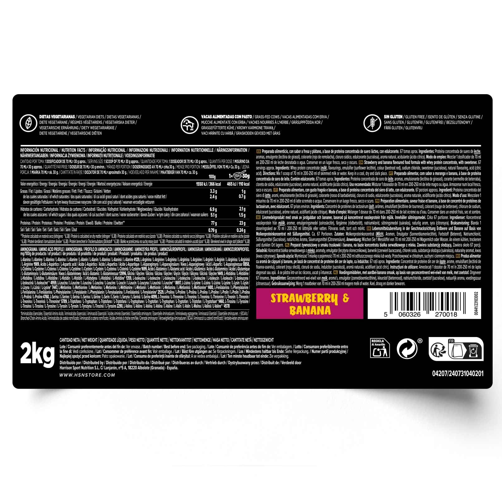 HSN Evowhey Protein | Fresa Plátano 2Kg = 67 Tomas por Envase Concentrado de Proteína de Suero | 100% Whey Protein Concentrate (WPC) | No-GMO, Vegetariano, Sin Gluten ni Soja