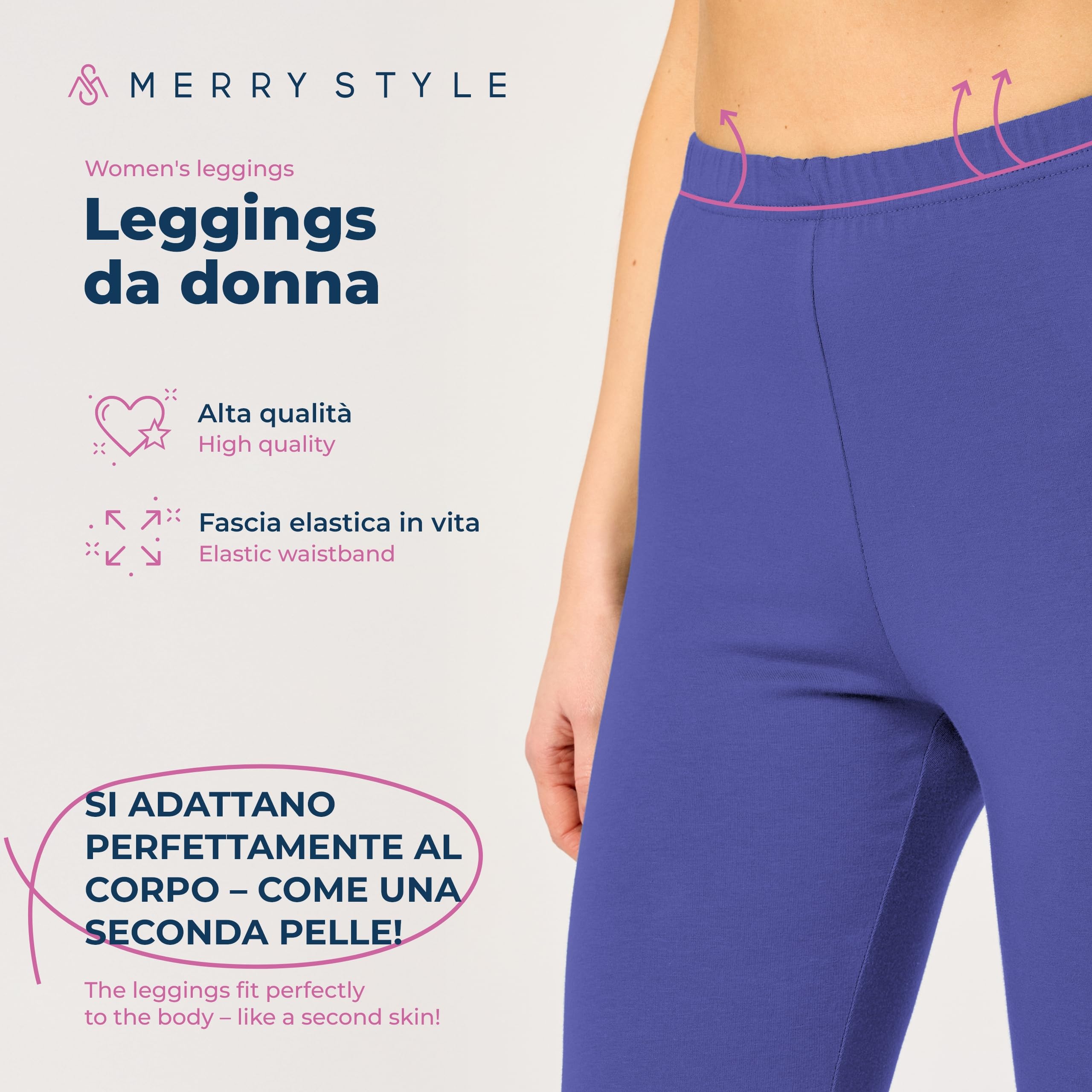 Merry Style Leggings Donna 3/4 Pantaloni Capri Morbidi e Confortevoli Leggins Donna in Cotone Traspirante Elastici e Delicati sulla Pelle Sensibile MS10-199