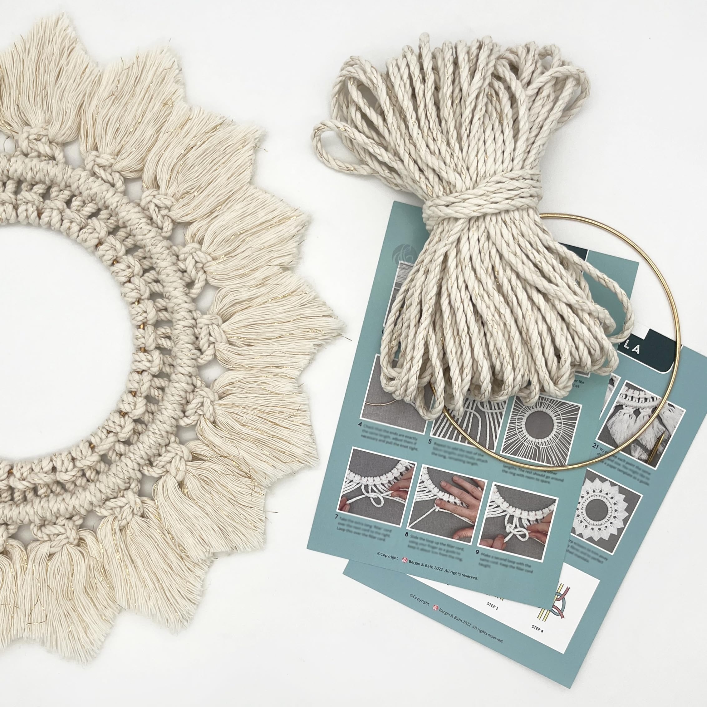 Bergin & Bath Macrame Kit - Mandala Wreath - Gold. Make a Rustic wall Hanging for Christmas. A Great Crafty Gift idea - Image 3