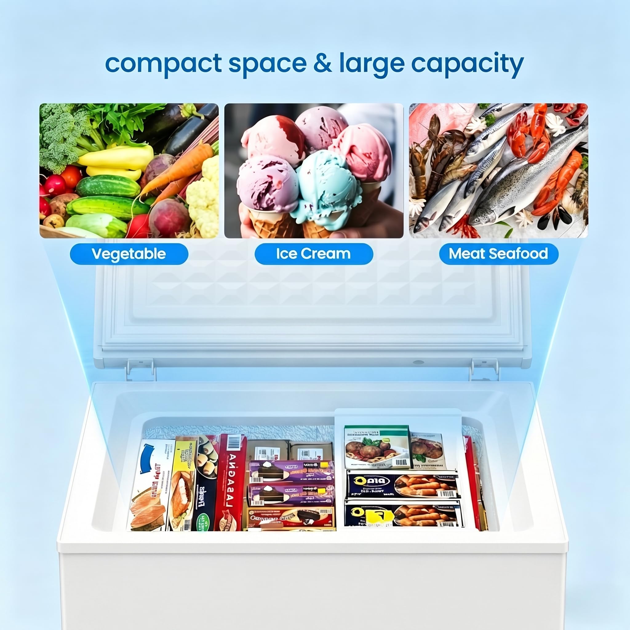 Casanta 2.54 Cu.Ft Compact Chest Freezer, Convertible Mini Deep Freezer And Refrigerator With Removable Basket, Small Freestanding Top Door Ice Box For Home, Garage, Apartment, Office, Glacier White on Fridge.com - View 4