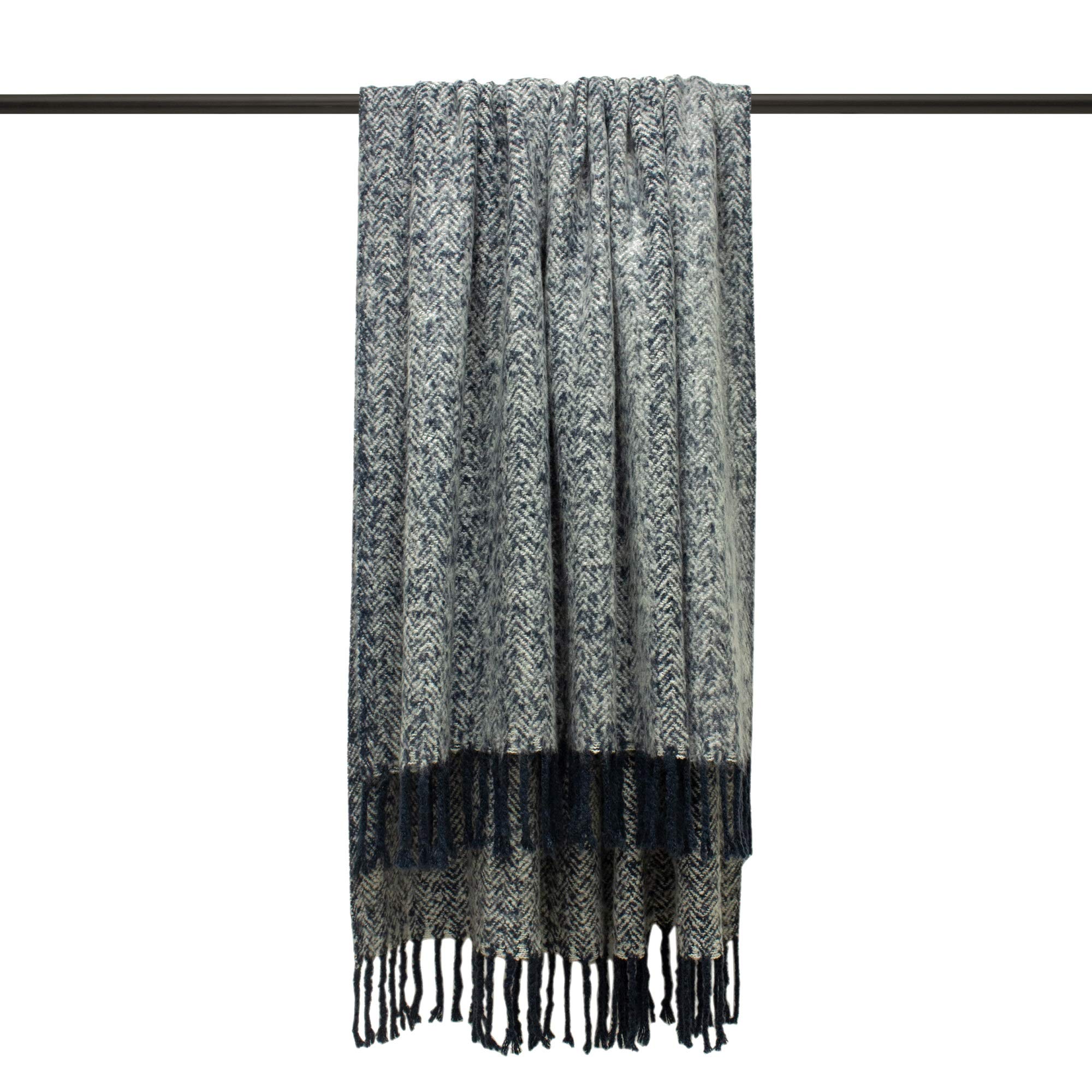 furn. - Herringbone Throw - Wool - Navy Blue - 130 x 180cm