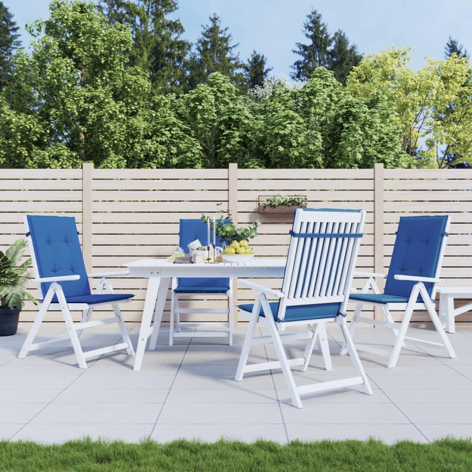 Homgoday Cojines para sillas, 4 unidades, color azul real, 120 x 50 x 3 cm, de tela, sillas de exterior, sillas de comedor para jardín, muebles de jardín, muebles de exterior, patio, terraza,