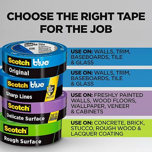 Miniatura 3 de ScotchBlue Cinta de pintura original para múltiples superficies, 0.94 pulgadas x 60 yardas, 4 rollos, azul, cinta de pintura que protege superficies