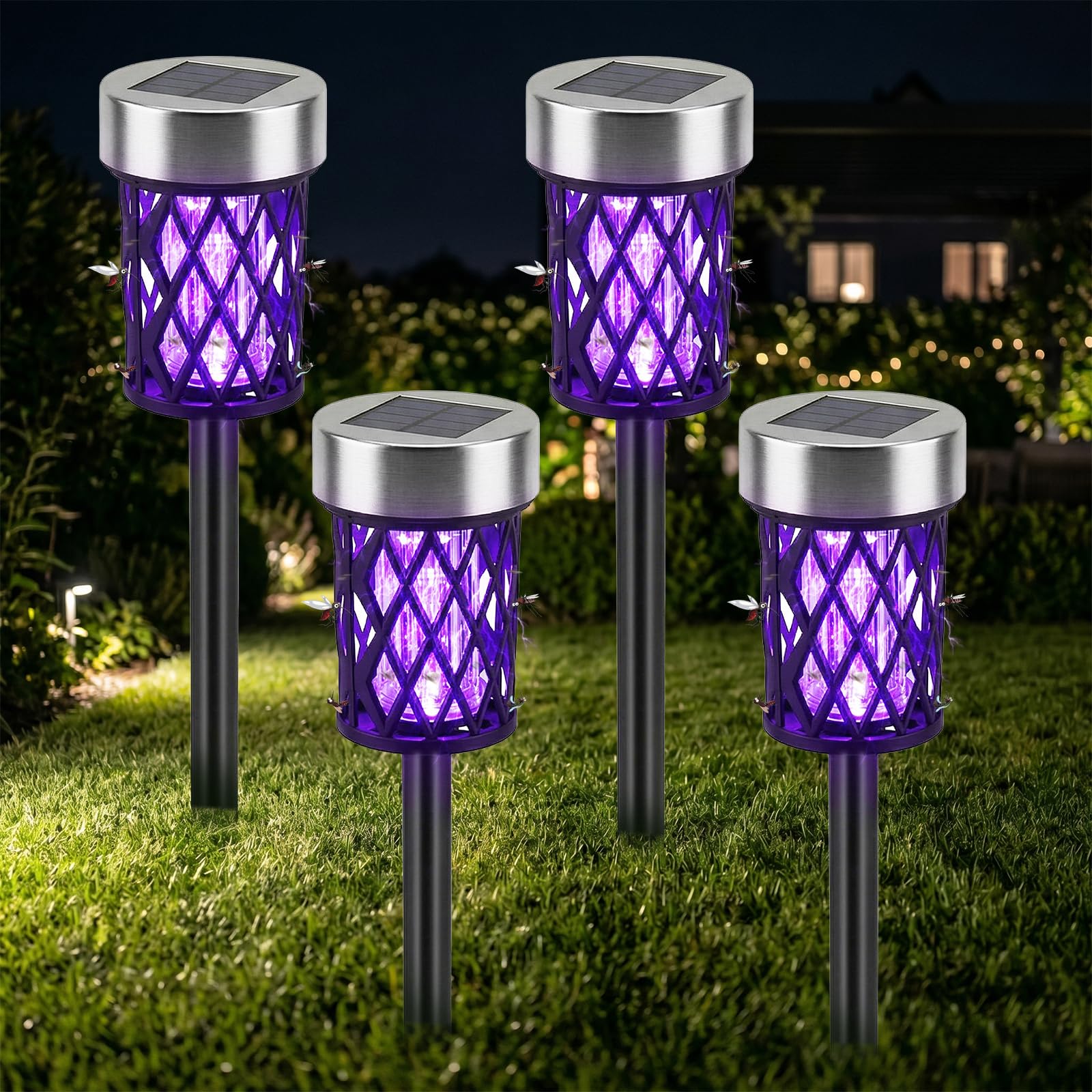 Photo 1 of 4 Pack Solar Bug Zapper Outdoor Waterproof Mosquito Repellent Outdoor Patio Mosquito Trap & Killer for Moths, Gnats, Flies, Small Flying Insect, Solar Powered Fly Zapper for Garden, Patio, Backyard