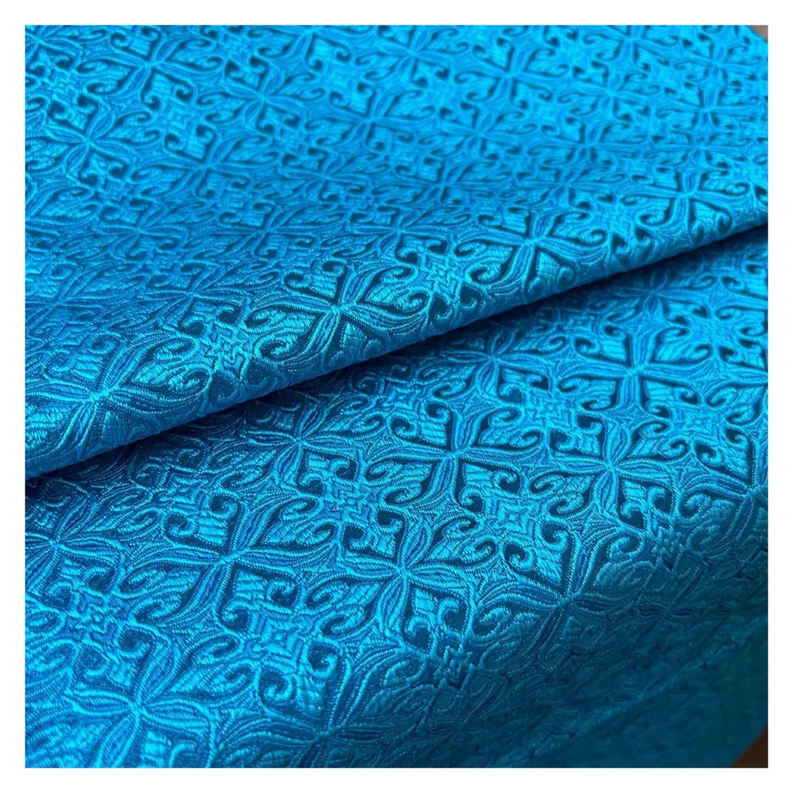 Satin Fabric Silk Satin Brocade Jacquard Fabric Vintage Floral Vein for Craft(Lack-Blue)