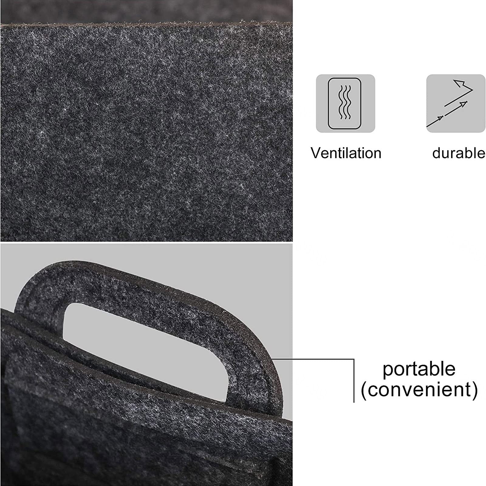 Cesta de almacenamiento de fieltro blanco con asas para baño, maquillaje, armarios, color gris, 45 x 31 x 29 cm