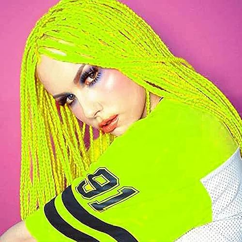 Fluorescent Green Micro Braided Wigs for Women Long Mint Green Yellow Lace Front Wigs Realistic Braided Braids Synthetic Wigs Best Twist Box Braided Wigs Glueless Hair Cosplay Custome Party 28inch