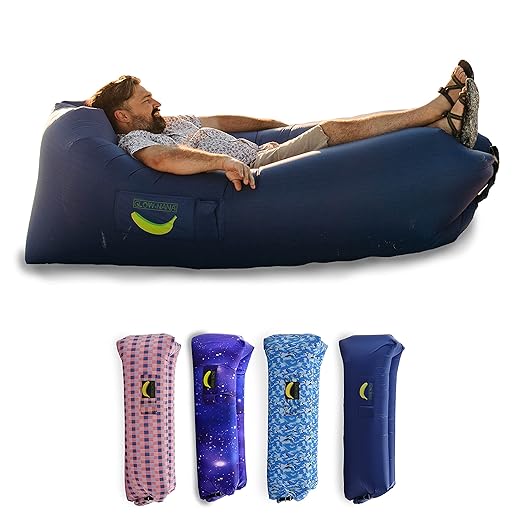 Rukket Sports Glow-Nana Inflatable Lounger, Blow Up Air Chair & Couch for Lounging, Camping, Beach, & Festival, Sofa Hammock for Adults & Kids, Portable Wind Furniture Loungers (Glow Deep Space)