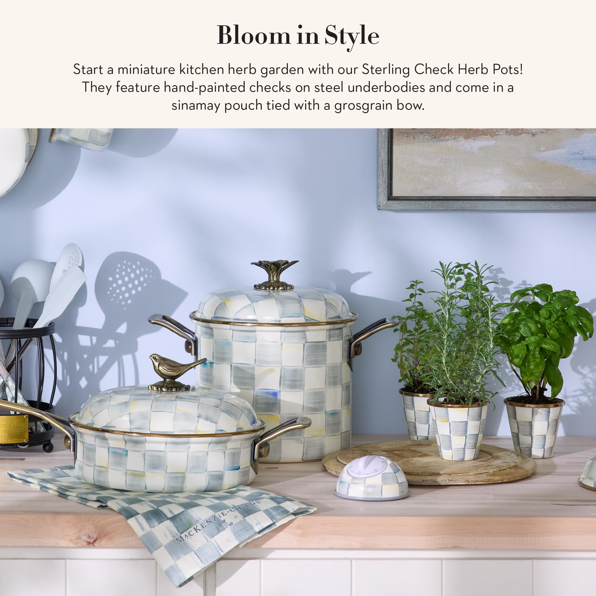 Amazon.com: MACKENZIE-CHILDS Enamel Herb Pots, Small Plant Pots