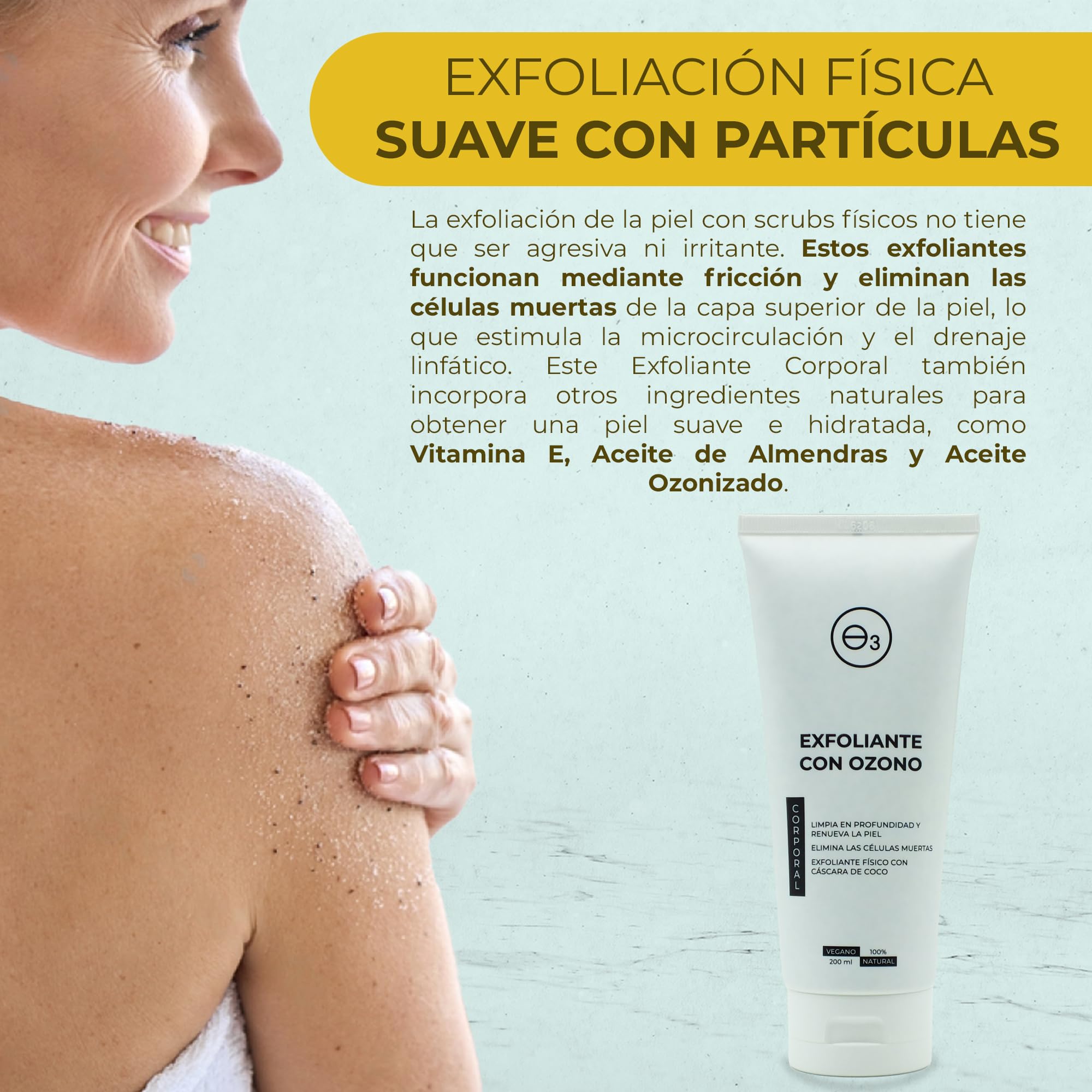 OZONO D'OR - Exfoliante Corporal con Ozono 100% Natural ECO., Trata la Piel Grasa Acné, Puntos Negros, Manchas, Poros Obstruidos | Peeling Corporal Elimina la Piel Muerta, Piel Sensible. 200 ml