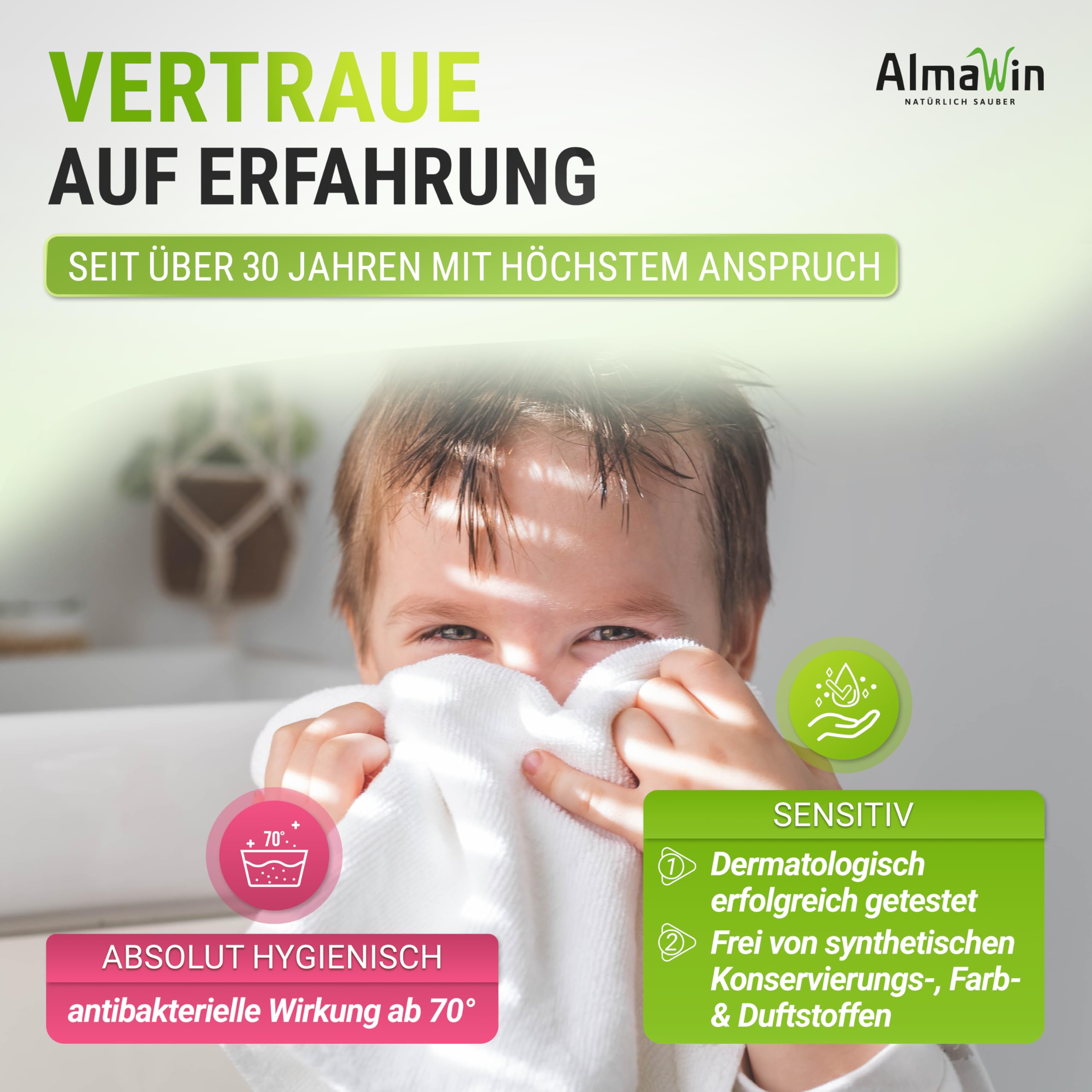 AlmaWin® Sauerstoffbleiche Pulver [2,5kg] für strahlend weiße Wäsche ab 30°C, gegen Gerüche & Verfärbungen - Aktivsauerstoff Bleichmittel für Abfluss, Spül- & Waschmaschine