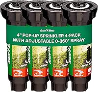 Rain Bird 1804VAN 1800 Series 4" Pop-Up Sprinkler Heads, 4-Pack | Adjustable 0-360° Arc, 15ft Spray for Lawns & Gardens