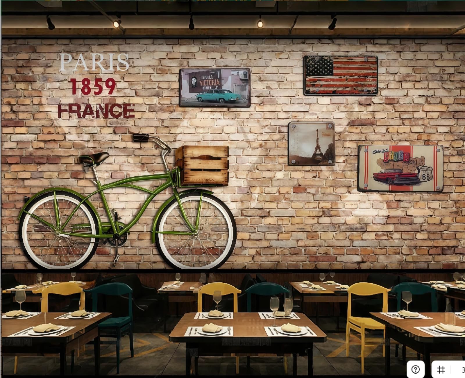 Xdoubao 3D Wallpaper Retro Brick Wall Nostalgic Personality Bicycle Repair Shop Logo Poster Coffee Shop Background Mural Western Restaurant Wallpaper,,430X300cm