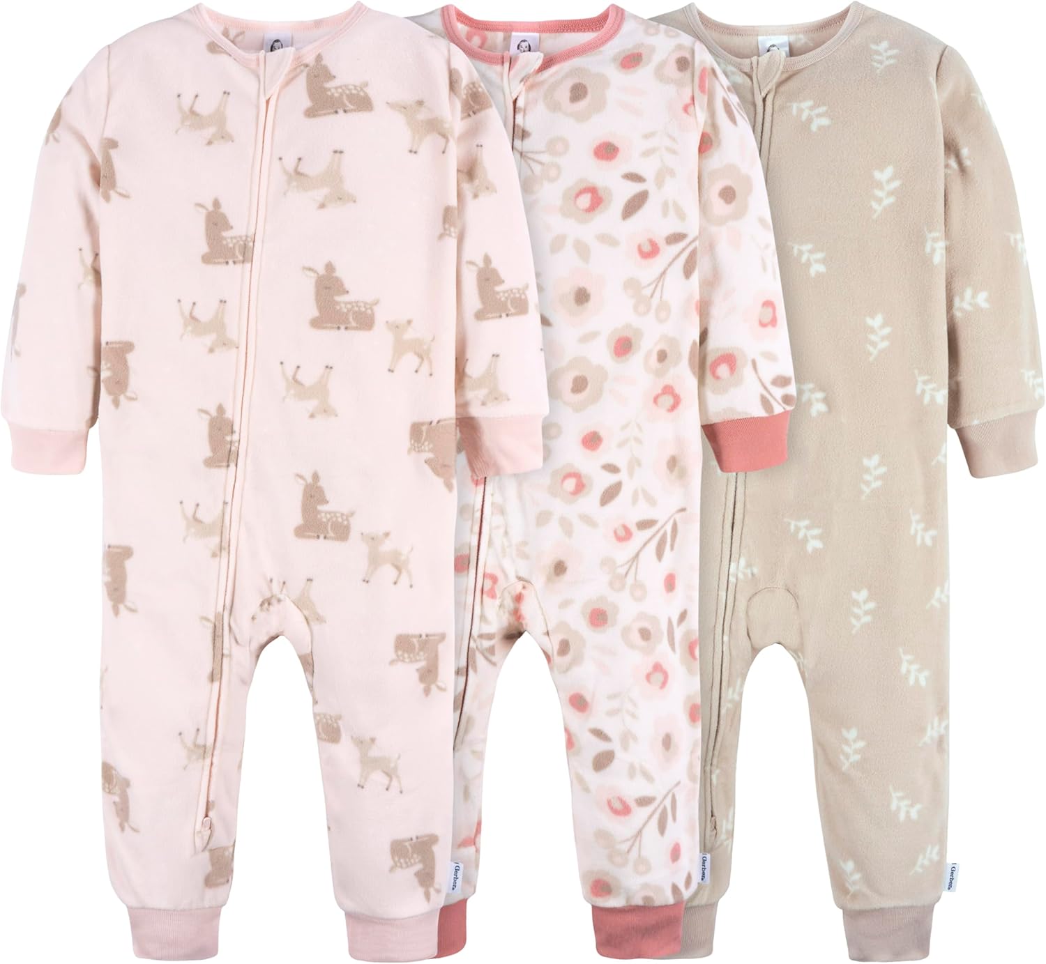Gerber baby-girls Fleece Footless Pajamas 3-pack