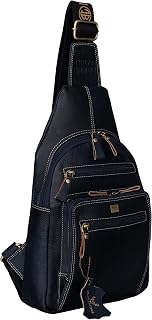 BRAND LEATHER Men's Genuine Leather Sling Chest Bag Casual Shoulder Daypack's Price In India