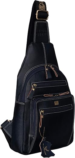BRAND LEATHER Men's Genuine Leather Sling Chest Bag Casual Shoulder Daypack's