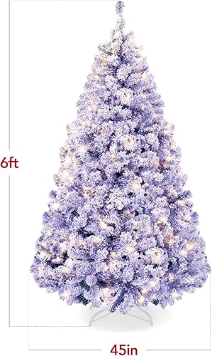 Miniatura 66 de Best Choice Products Árbol de Navidad rosa preiluminado de 6 pies, abeto completo con nieve artificial, decoración navideña con 250 luces, 928