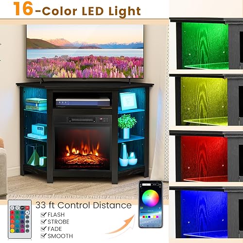 Miniatura 3 de COSTWAY Soporte esquinero para TV de hasta 50 pulgadas moderno centro de entretenimiento de chimenea eléctrica con control remoto 3 brillo