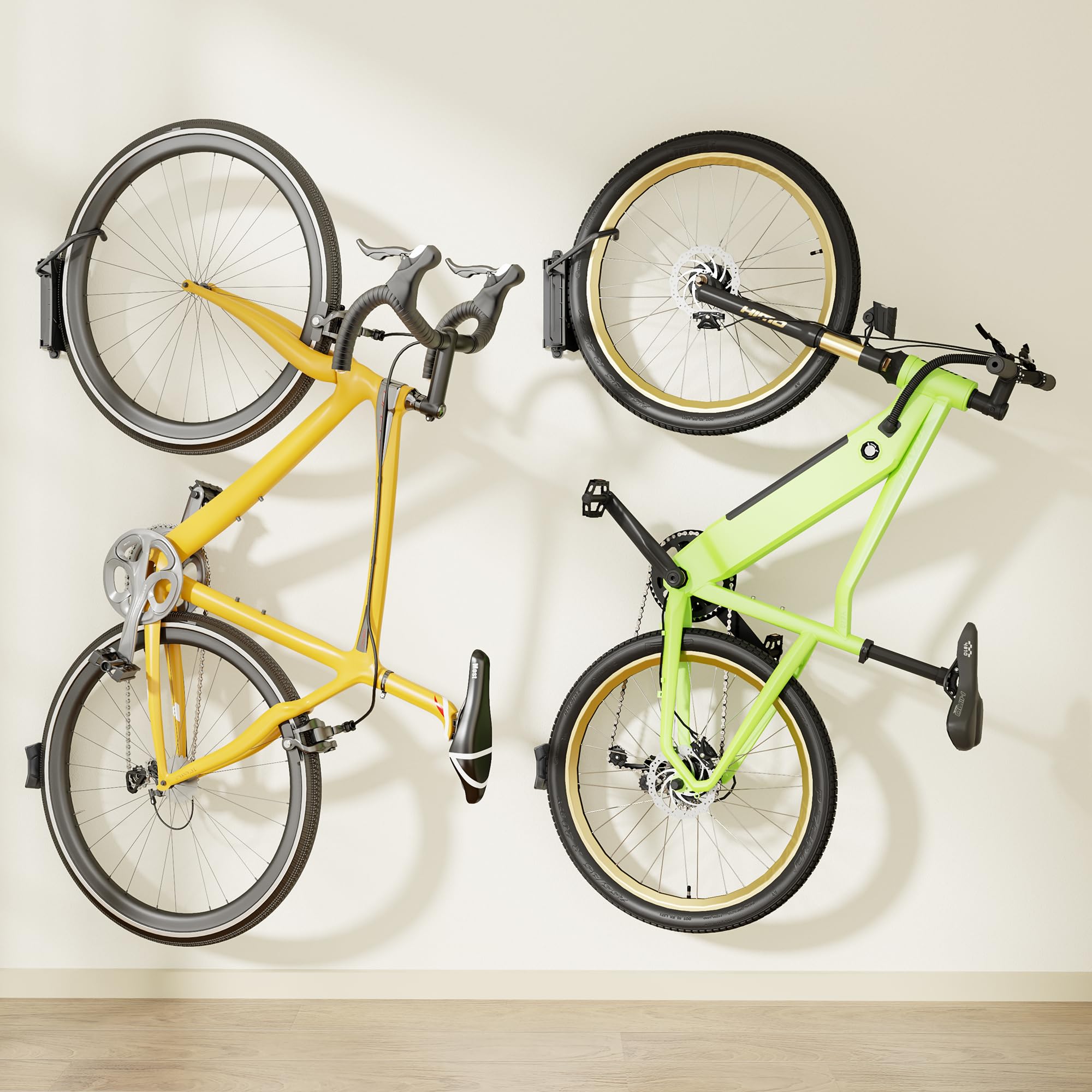 monTEK Schwenkbare Fahrrad Wandhalterung, Rennrad Wandhalterung für Reifenbreite bis 90mm, Fahrradhalterung Wand bis 35kg, platzsparender Wandfahrradständer, Vertikaler Fahrradständer, 2er Set