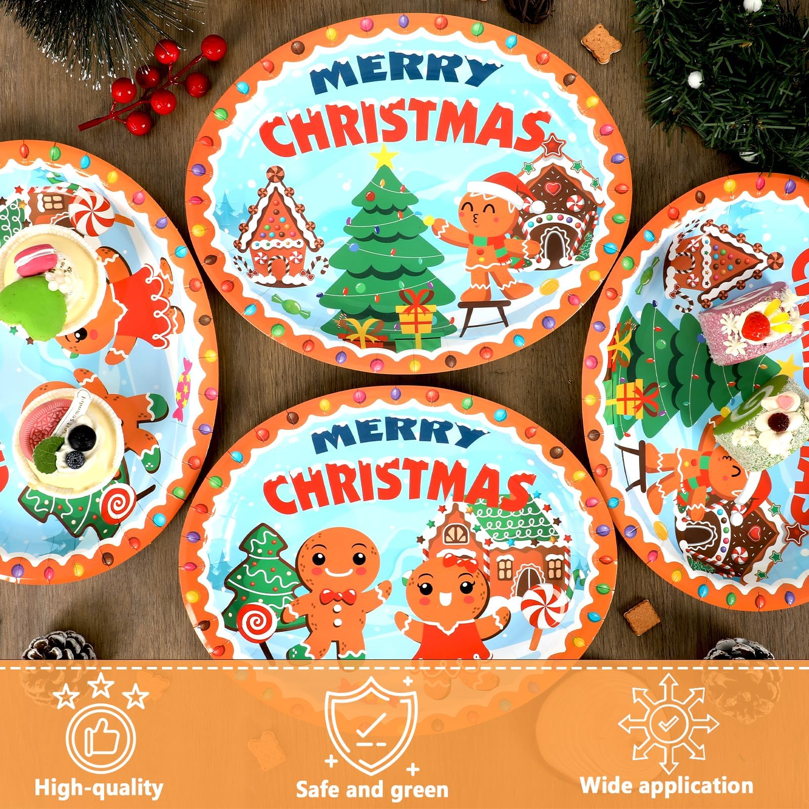 50 platos de papel ovalados de pan de jengibre de Navidad, grandes, desechables, de 11 pulgadas, para casa, hombre, platos de papel de Navidad, suministros de fiesta temática de pan de jengibre,