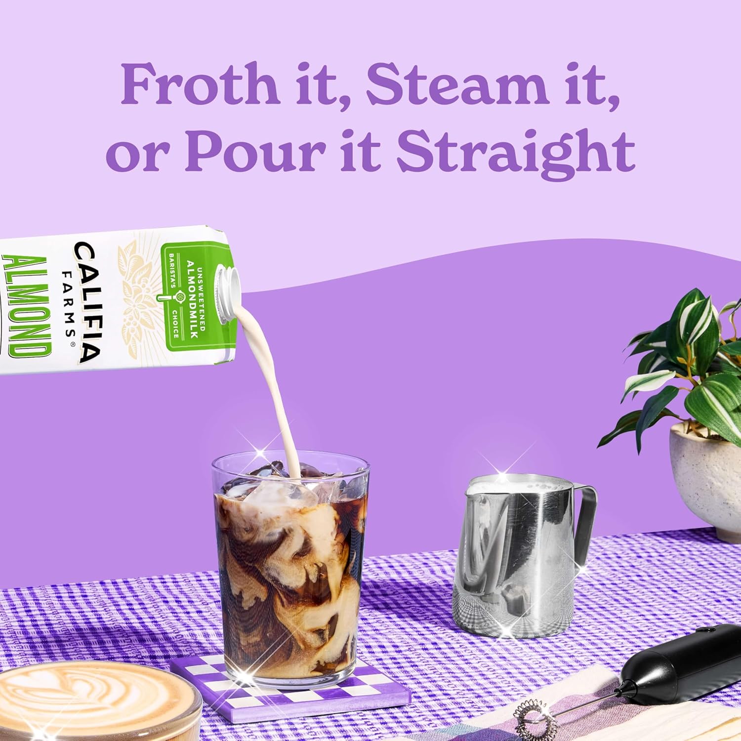 Califia Farms - Unsweetened Almond Barista Blend Almond Milk, 32 Oz, Shelf Stable, Plant Based, Dairy, Vegan, Gluten-Free, Non GMO, Sugar Free, Milk Frother, Creamer,(Pack of 12)