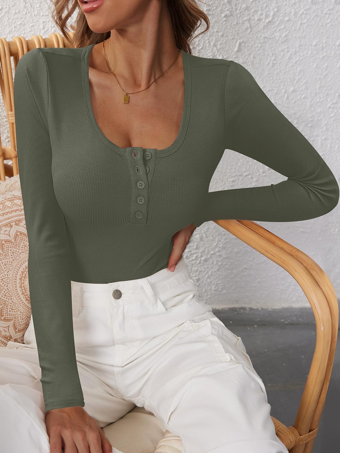 ANRABESS Women's Long Sleeve Henley Tops Ribbed Knit Slim Fitted Trendy T Shirt Basic Tees Layer 2025 Fall Fashion Outfits - Image 4