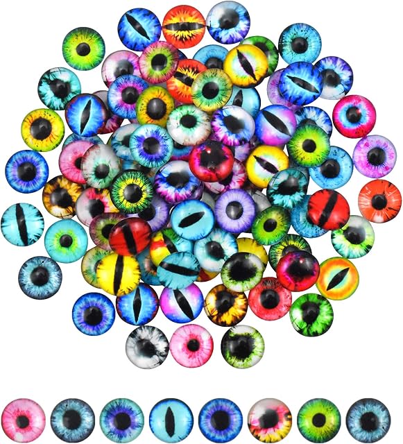 Round Glass Eye, 100PCS 12MM, Dragon Cat Eye, Small Doll Eye Craft, Doll Eye, Glass Eye for Doll, Glass Dome Eye, Eye Printed Cabochon, Puppet Doll Craft, Doll Knitted, Soft Toy, Animal Eyes Making