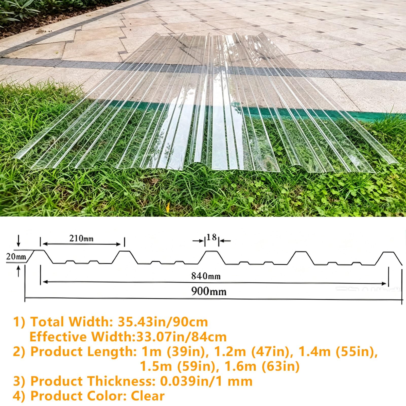 Lámina Techo Policarbonato Transparente Aislado Impermeable Paneles Invernadero Cubierta para Agricultura Solario Multiuso Exterior 1PCS(0.9x1.6m (35x63in))